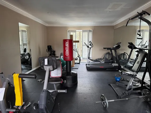 a room with gym equipment