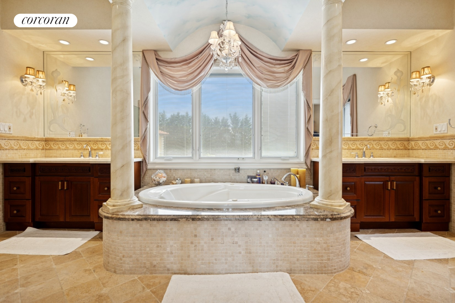 1-15 Samos Lane Queens, NY 11357 - Photo 18 of 32 a spacious bathroom with a granite countertop sink and a mirror