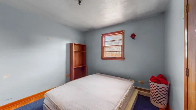 a bedroom with bed and a window