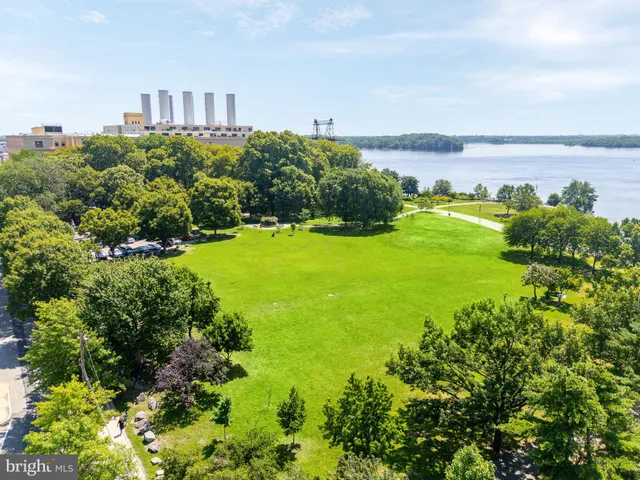 a view of a garden with a building in the background