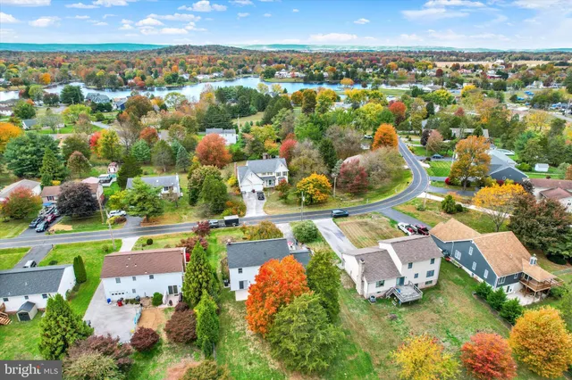an aerial view of a house with a garden