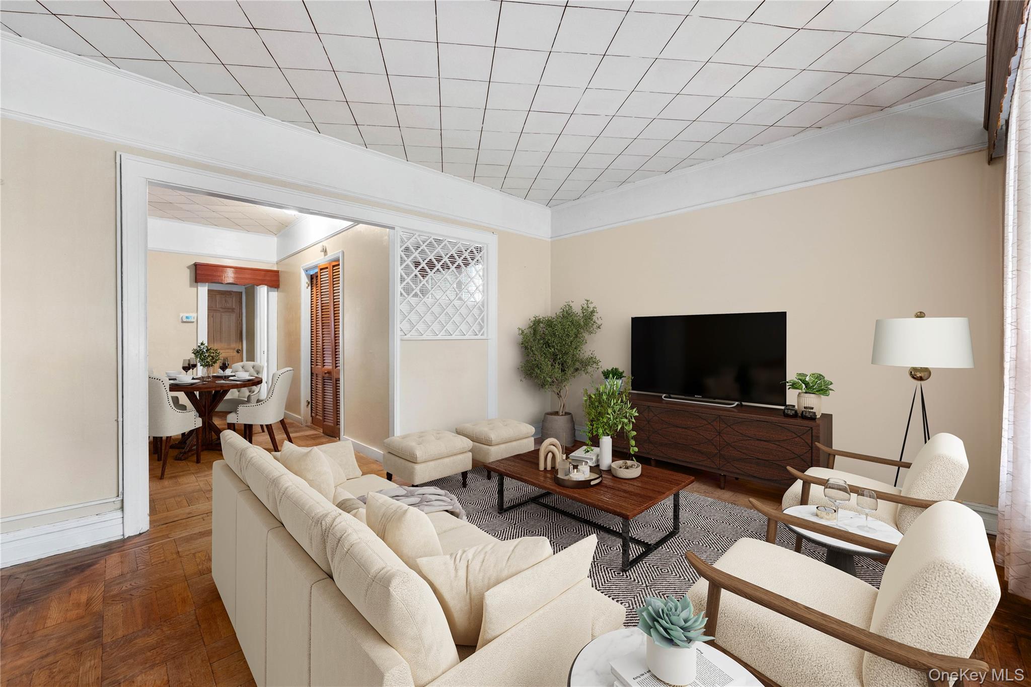 37-07 20th Road Queens, NY 11105 - Photo 8 of 24 a living room with furniture and a flat screen tv