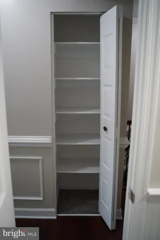 a view of walk in closet with empty racks