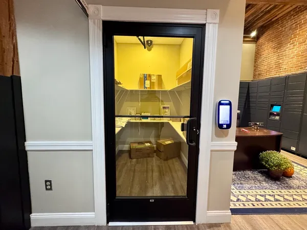 a living room with a rug