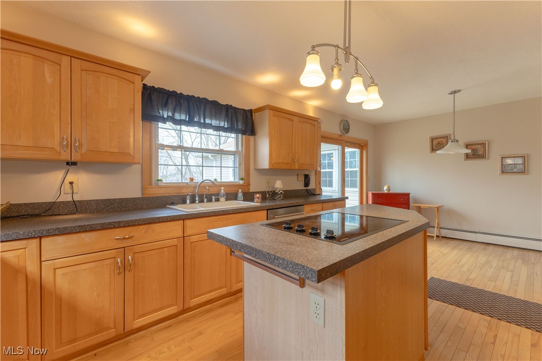 1639 South Ridge Road West Ashtabula, OH 44004 - Photo 9 of 44 Kitchen with black electric cooktop, a sink, a baseboard radiator, dark countertops, and a healthy amount of sunlight