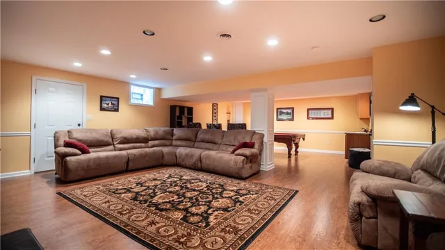 a living room with furniture and a couch