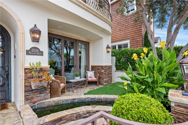 a building outdoor space with patio furniture