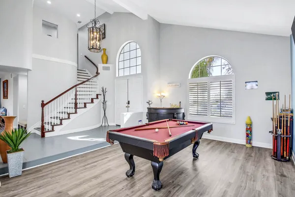 a bathroom with a bathtub and a sink