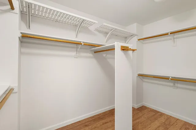 a view of walk in closet with empty racks