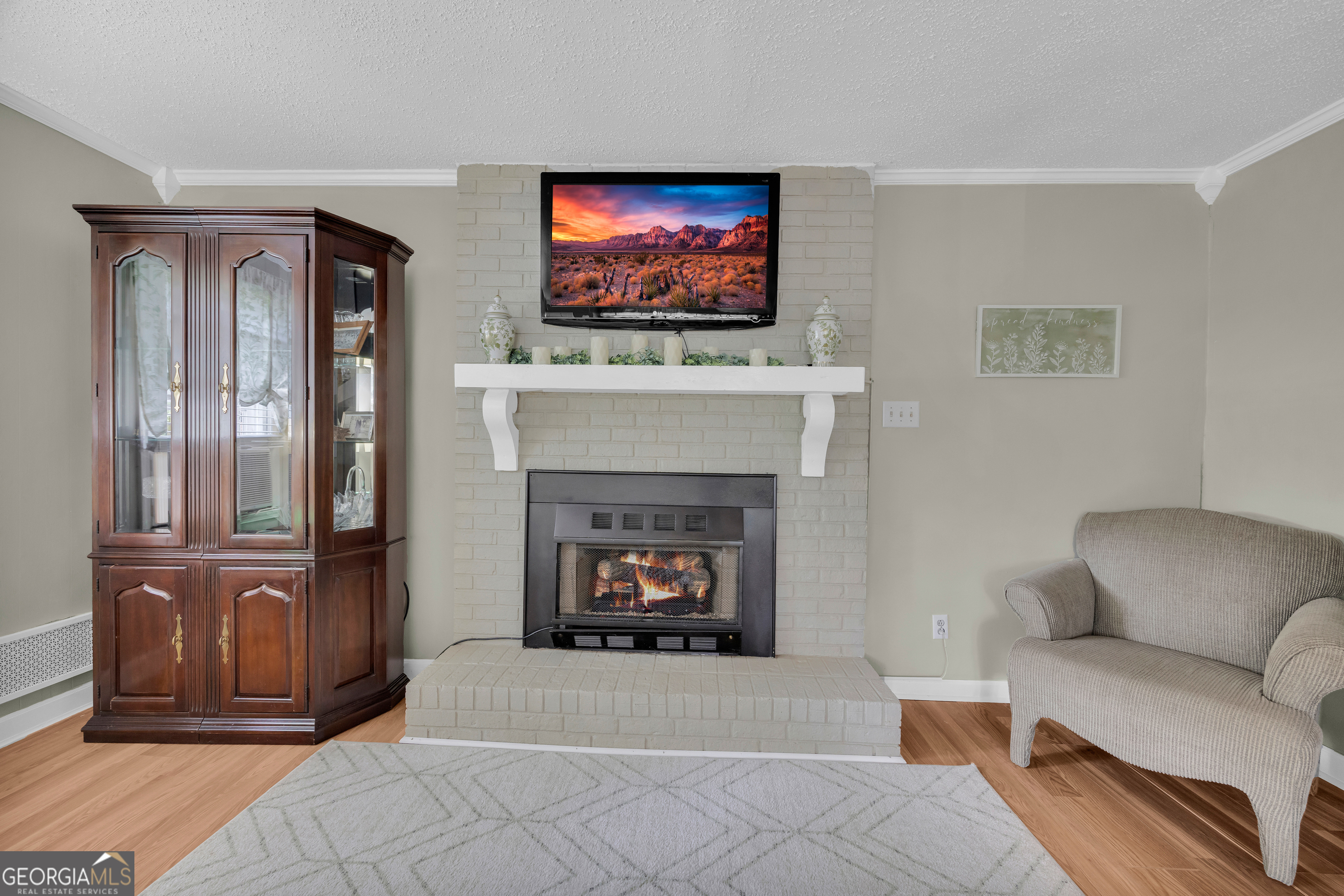 1270 Airline-Goldmine Road Canon, GA 30520 - Photo 12 of 107 a living room with furniture a flat screen tv and a fireplace