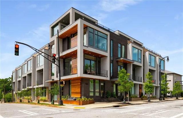 a front view of a building and a street