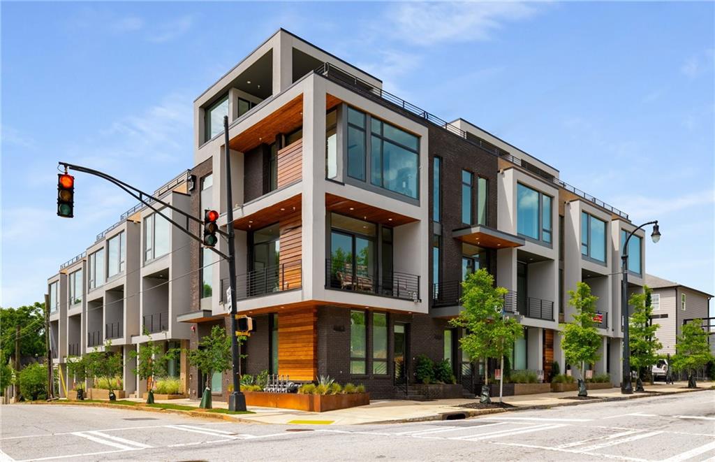 a front view of a building and a street