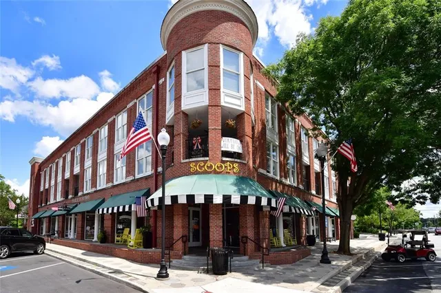 a front view of a building with street view