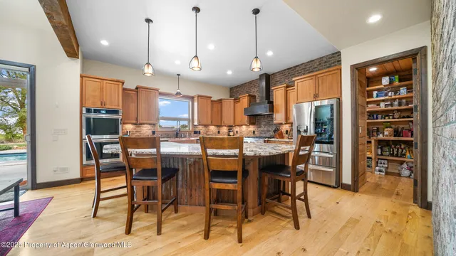 a view of a dining area with furniture