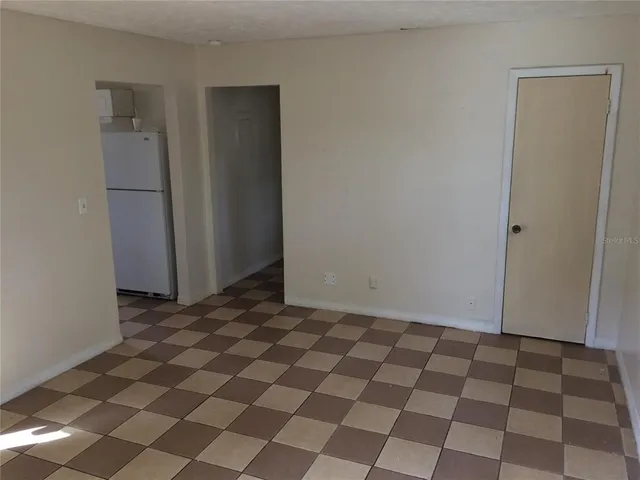 a view of a black and white checkered floor