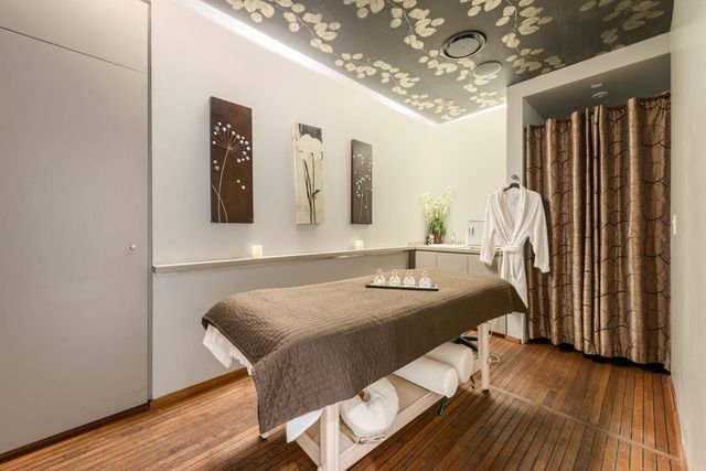 a workspace with wooden floor