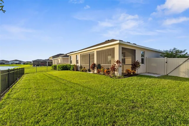 a view of a garden with an outdoor space