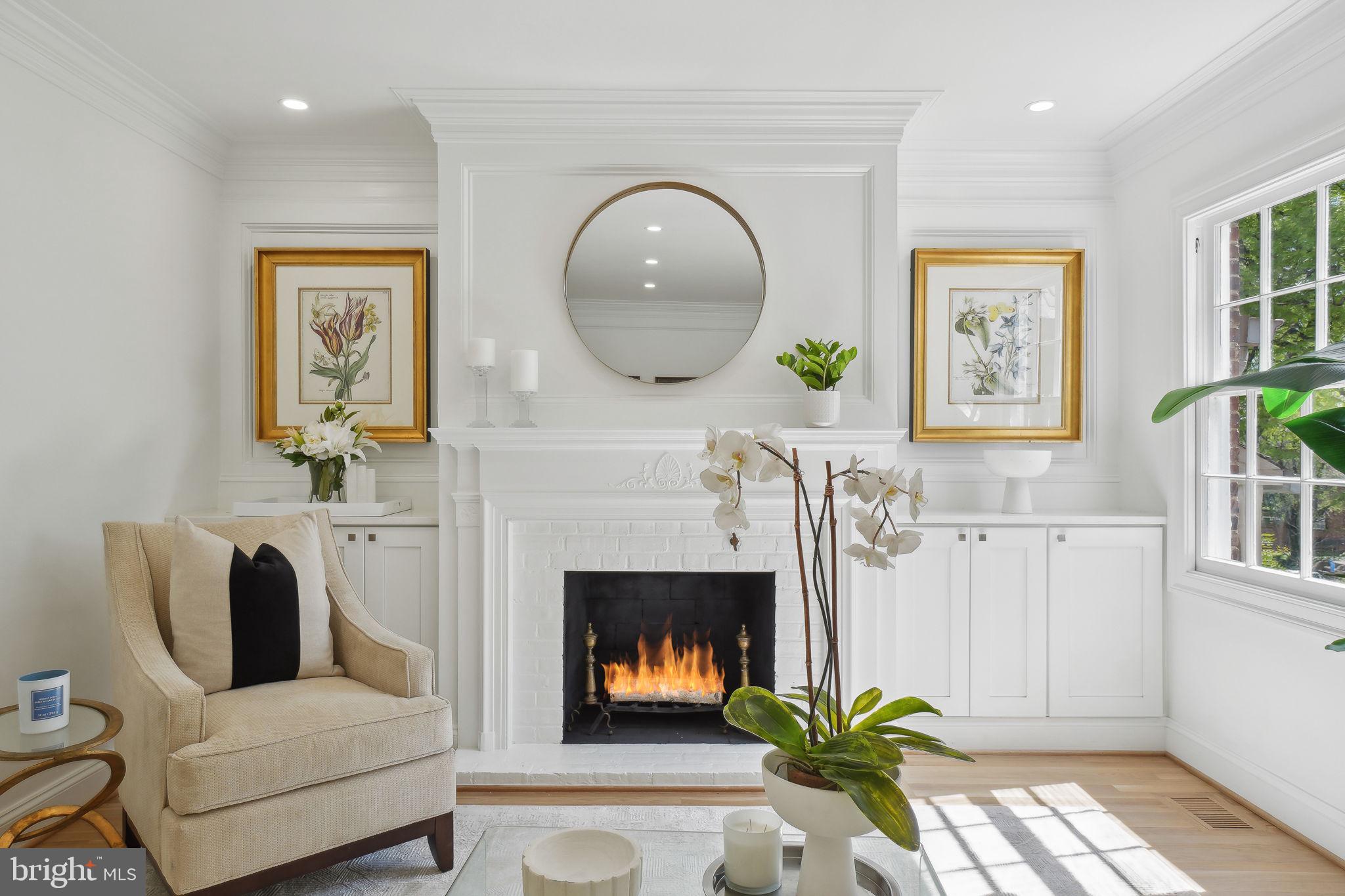 4423 Volta Place Northwest Washington, DC 20007 - Photo 4 of 36 a living room with furniture a fireplace and a potted plant