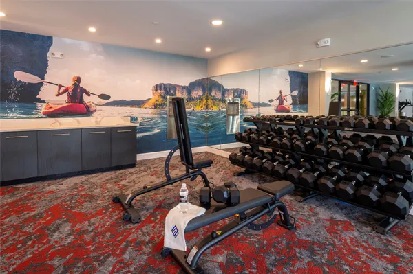 a view of a room with gym equipment