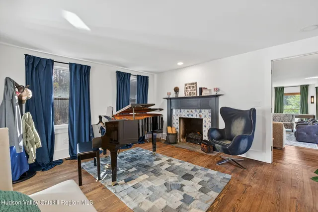 a room with a chandelier