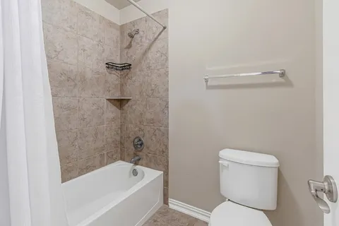 a bathroom with a toilet and a bathtub