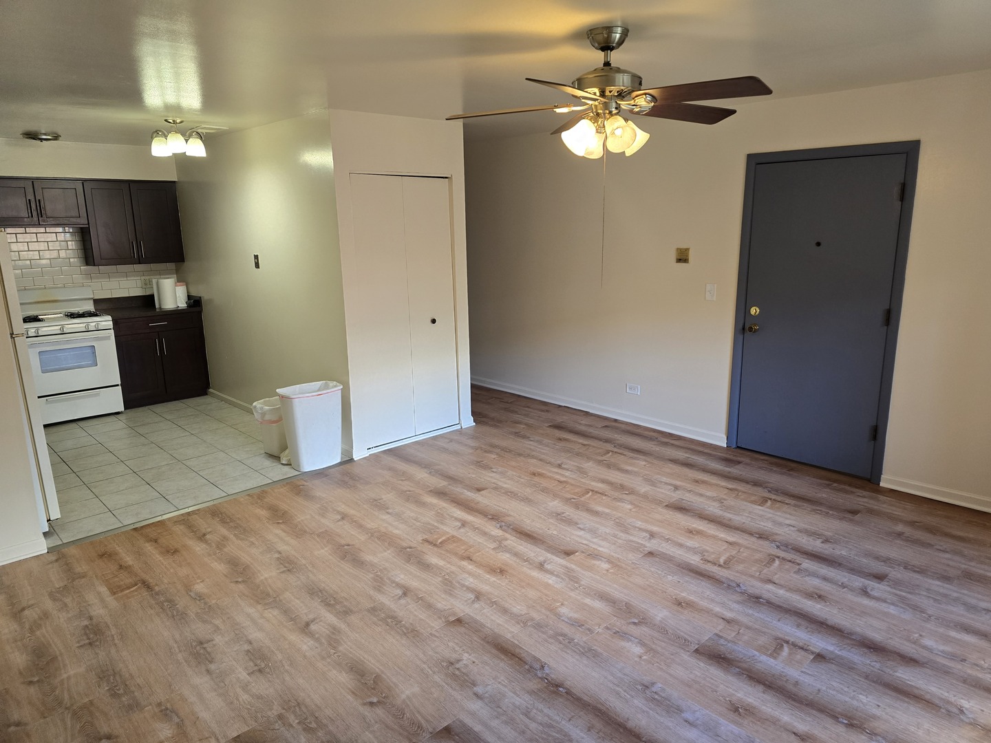 6882 West Touhy Avenue, Unit D Niles, IL 60714 - Photo 4 of 9 a view of a kitchen with cabinet and a ceiling fan
