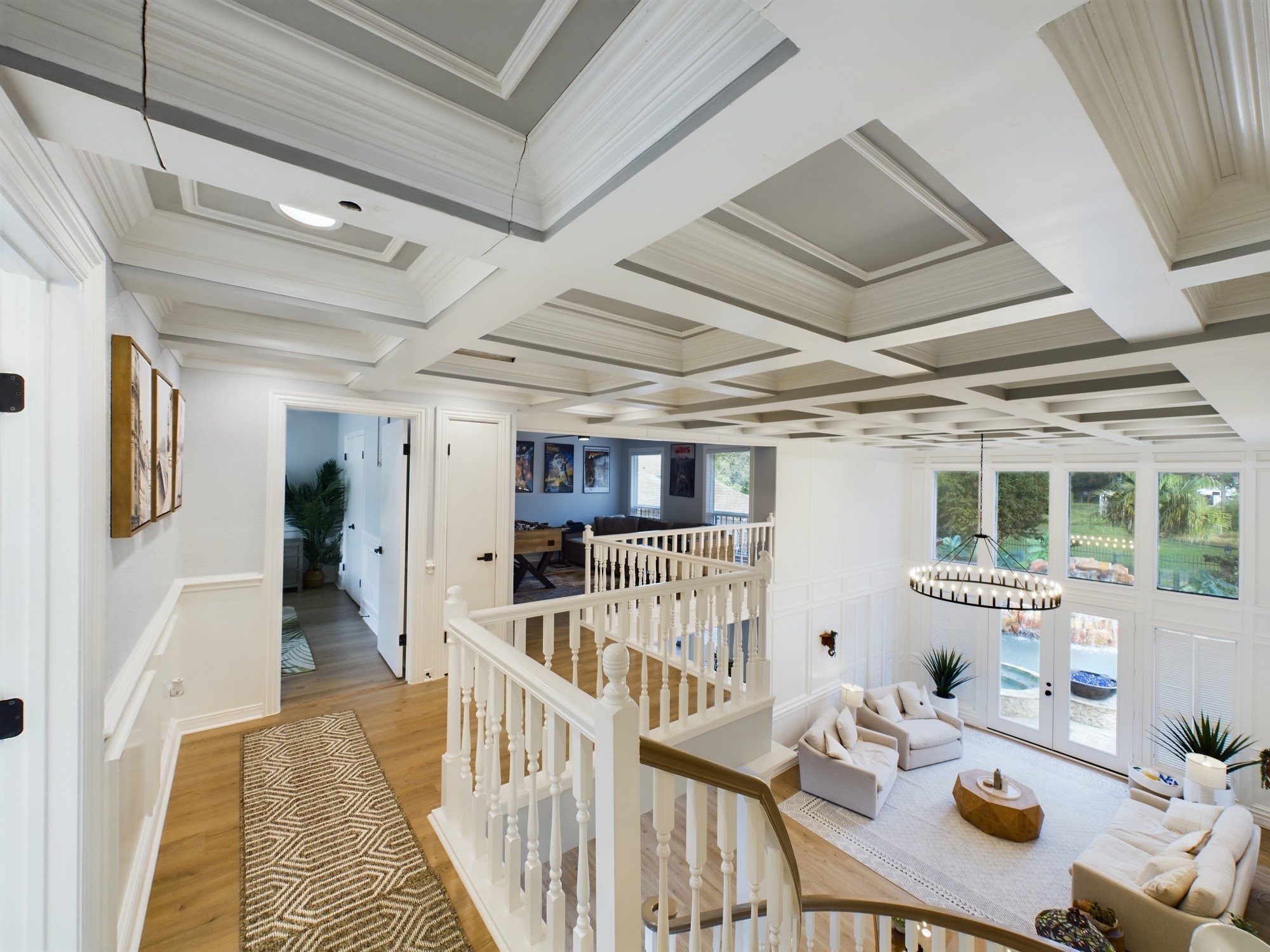7702 Antoine Drive Houston, TX 77088 - Photo 26 of 50 Up to the Second Floor Landing Where the Coffer Ceiling Continues to Impress