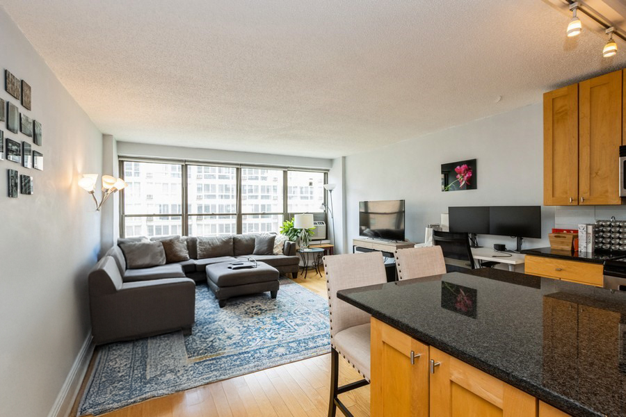 2930 North Sheridan Road, Unit 1008 Chicago, IL 60657 - Photo 2 of 12 a living room with furniture and a flat screen tv