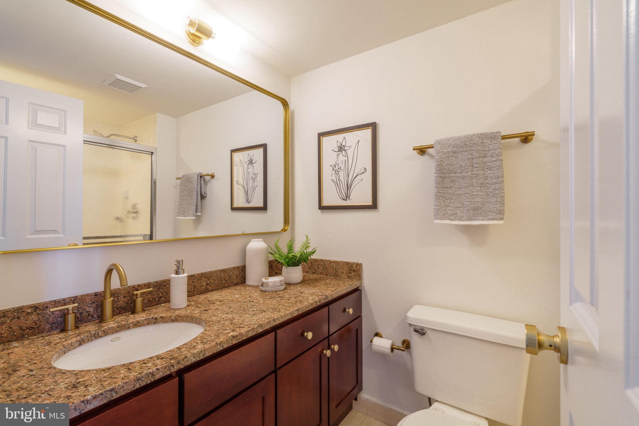 2018-32 Walnut Street, Unit 16GH Philadelphia, PA 19103 - Photo 55 of 78 a bathroom with a granite countertop sink a toilet and mirror