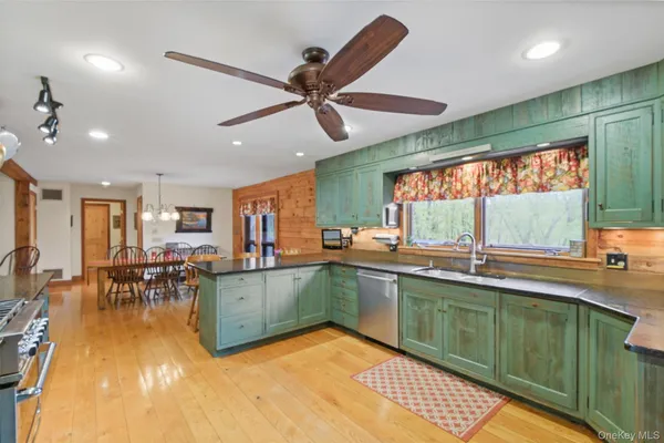 a kitchen with lots of counter top space