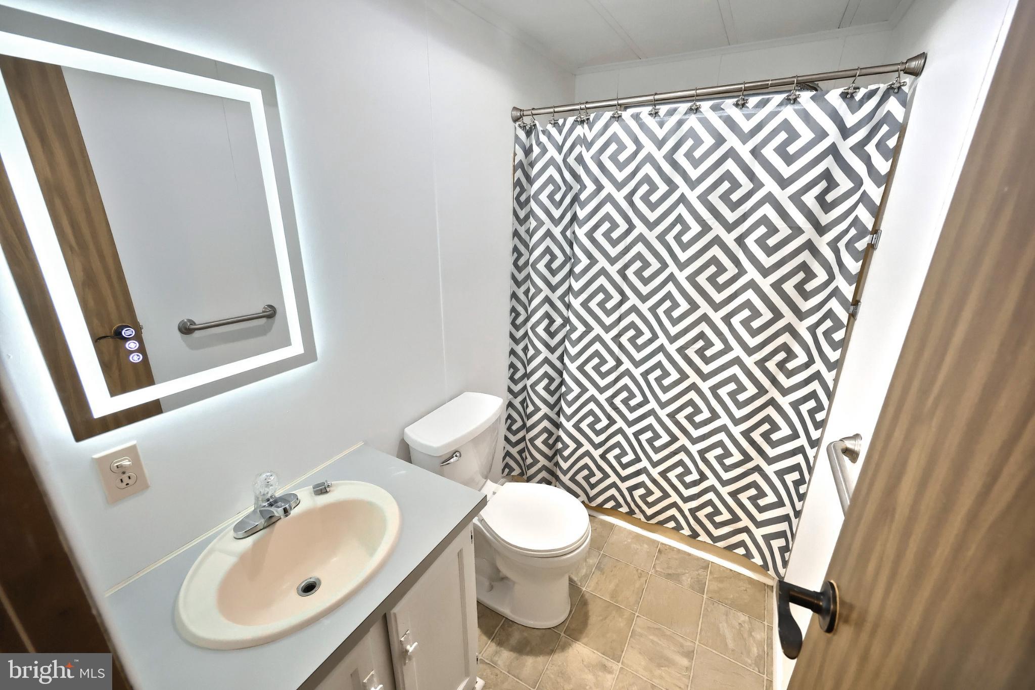 2818 Oakland Road Dover, PA 17315 - Photo 22 of 32 a bathroom with a sink a toilet a mirror and shower curtain