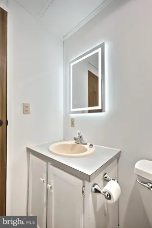 a bathroom with a sink a toilet a mirror and shower curtain