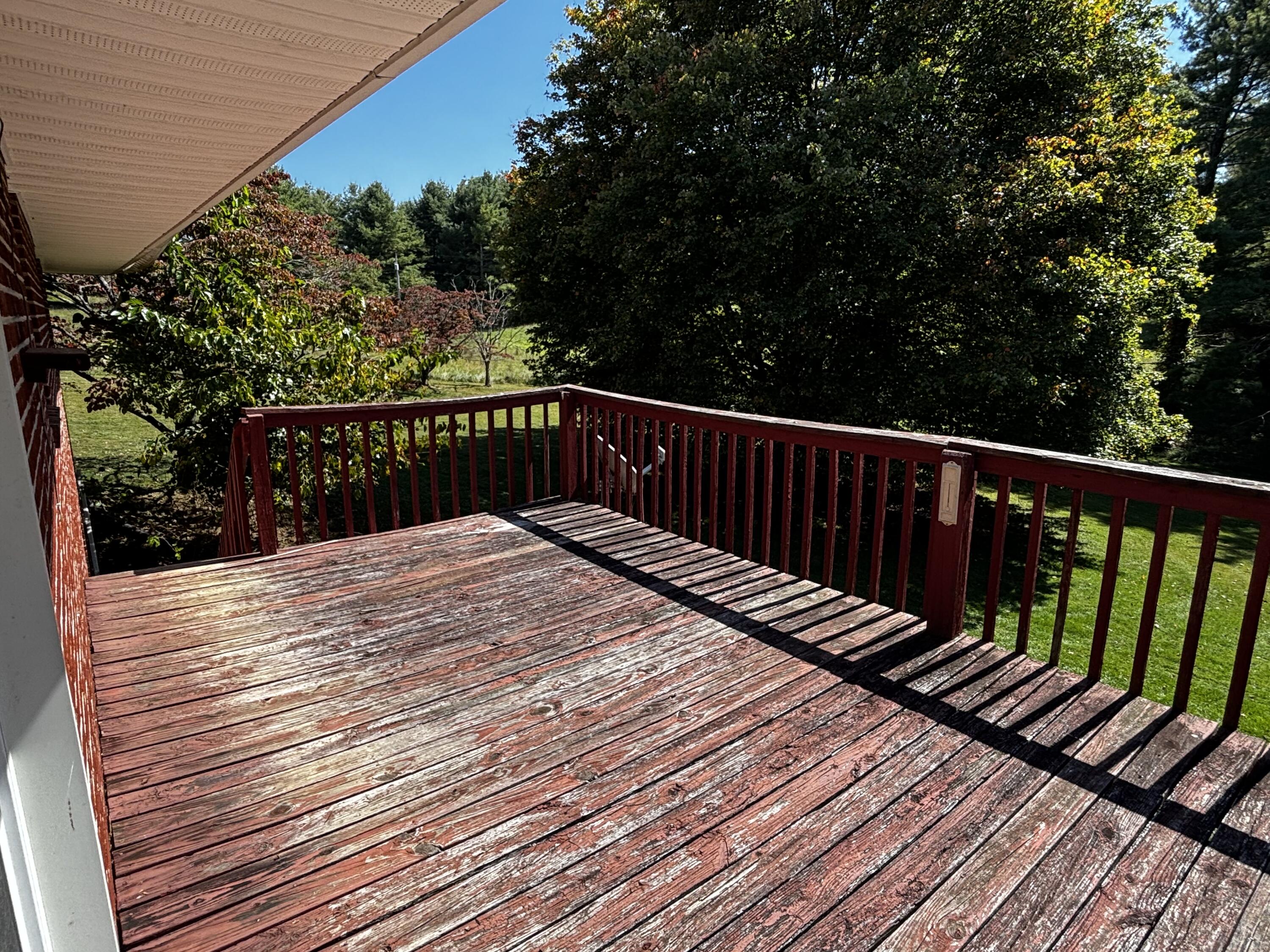 375 Barberry Road Southeast Floyd, VA 24091 - Photo 13 of 40 a balcony with wooden floor and trees in the back