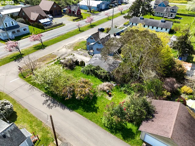 a view of a garden with an ocean