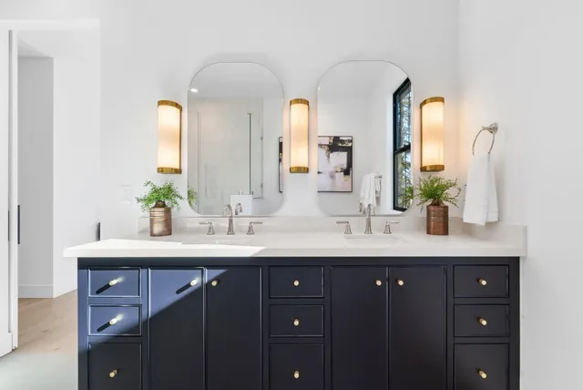 an aerial view of a house with a garden