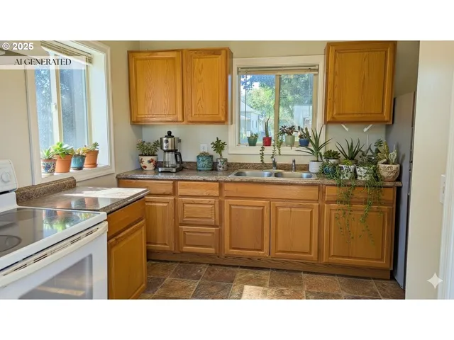a kitchen with a sink cabinets and window