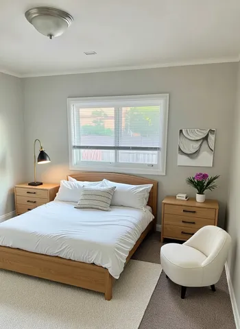 a bedroom with a bed and a couch