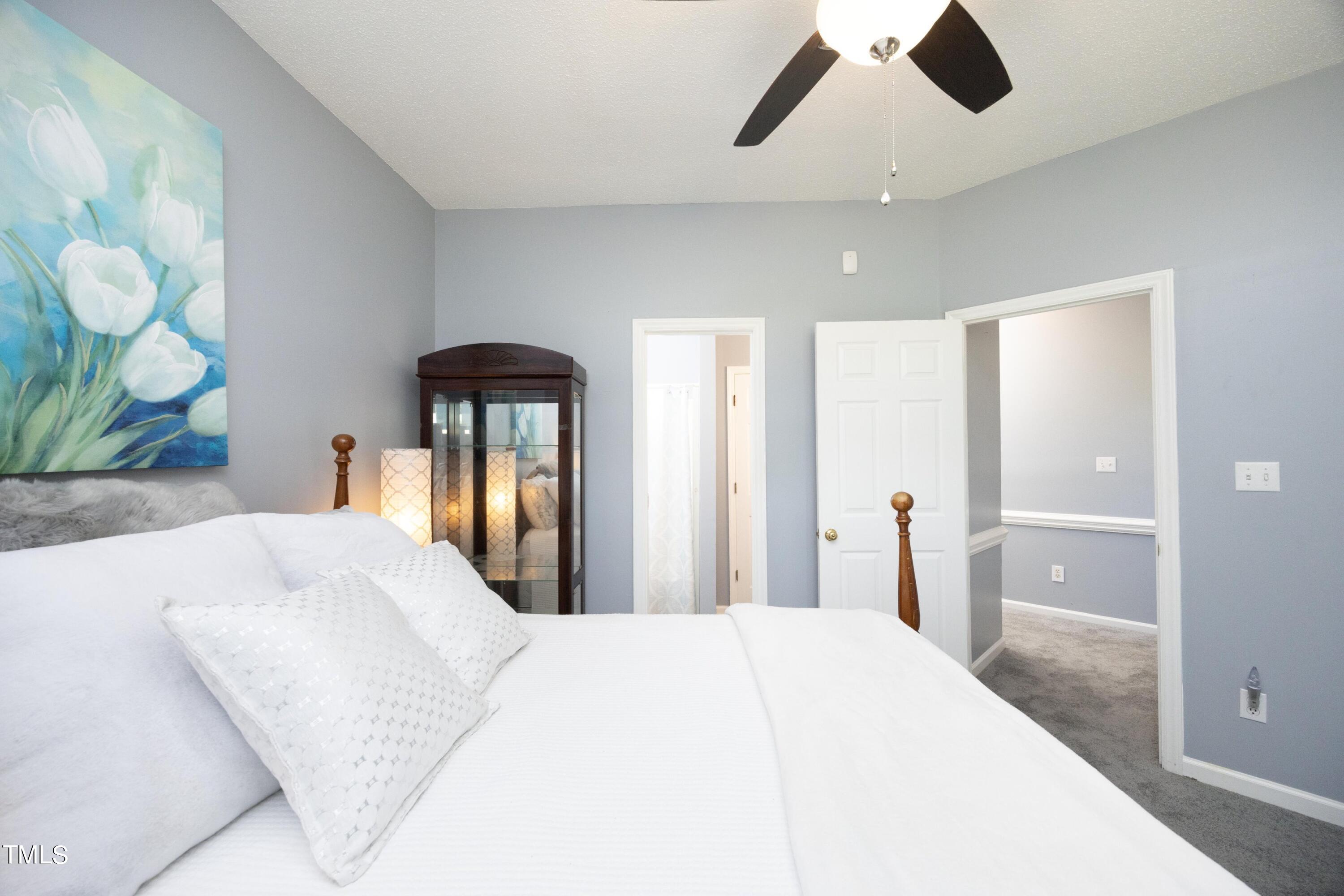 243 Bradley Drive Benson, NC 27504 - Photo 21 of 43 a bedroom with a large bed and chandelier