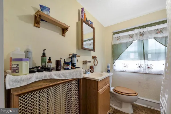 a bathroom with a sink a toilet and a mirror