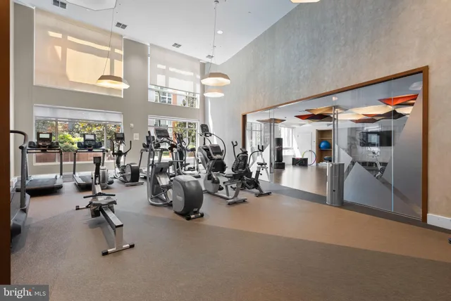 a view of a room with gym equipment
