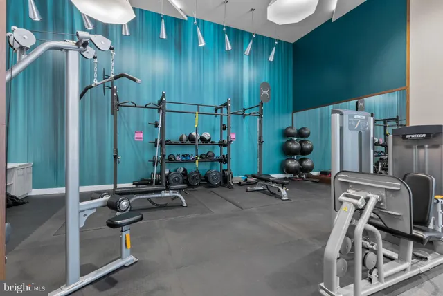 a room with gym equipment