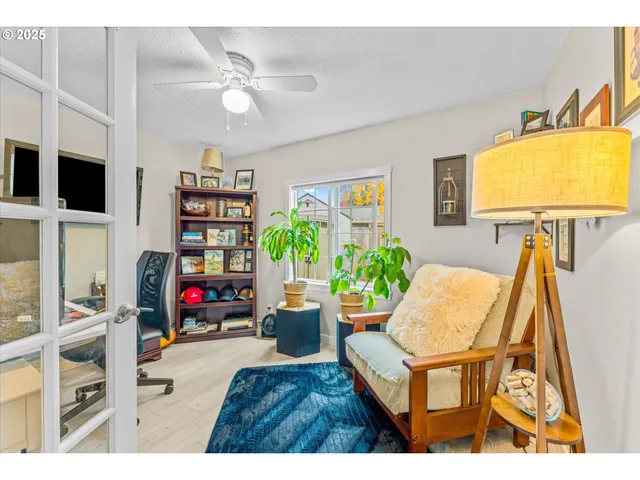 a bed room with a bed and a table