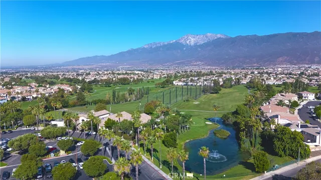 a view of a city with a garden