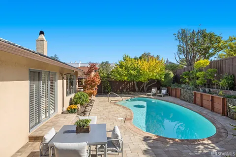 a view of a swimming pool with a patio