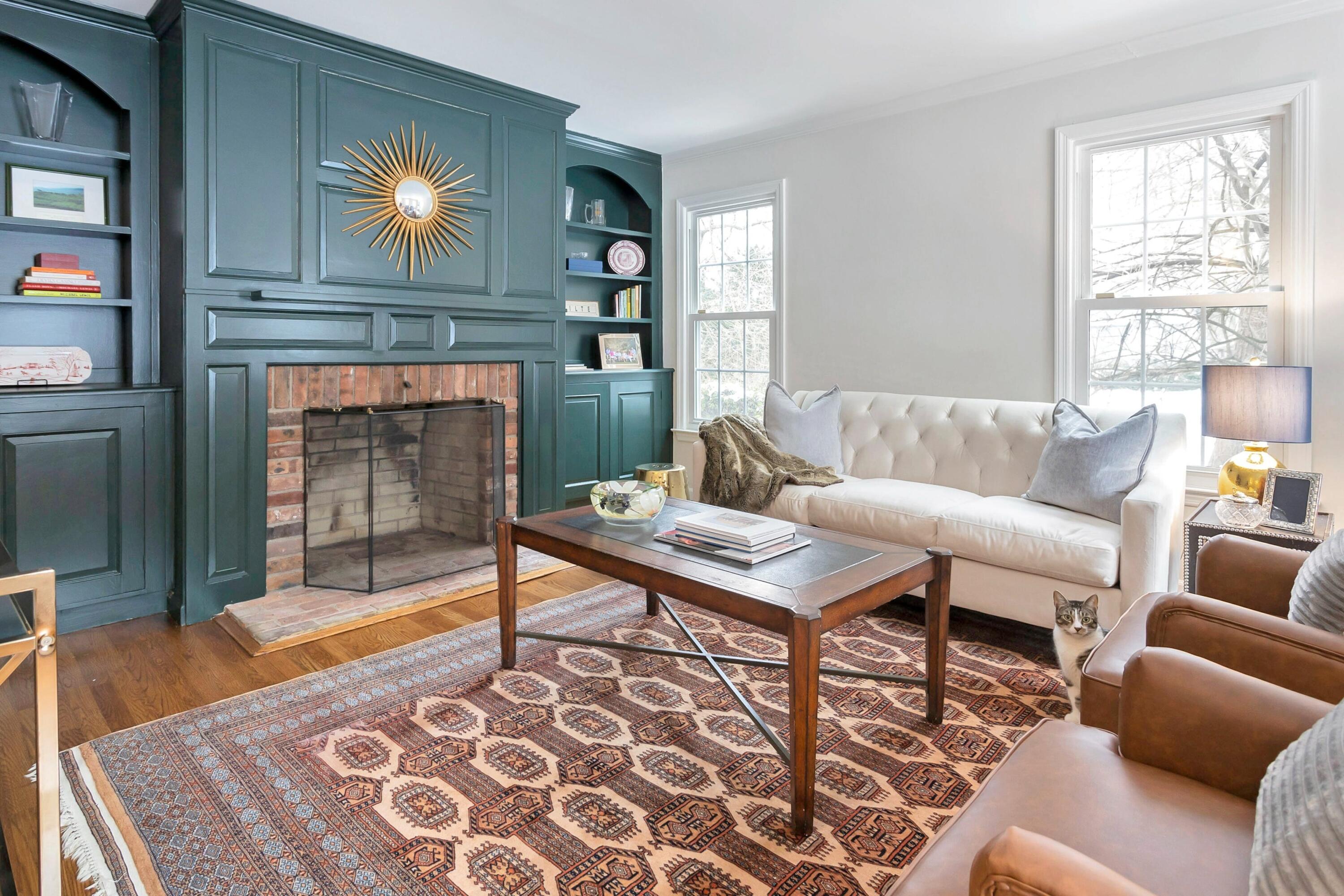 2 Red Barn Road Darien, CT 06820 - Photo 5 of 38 a living room with furniture and a fireplace