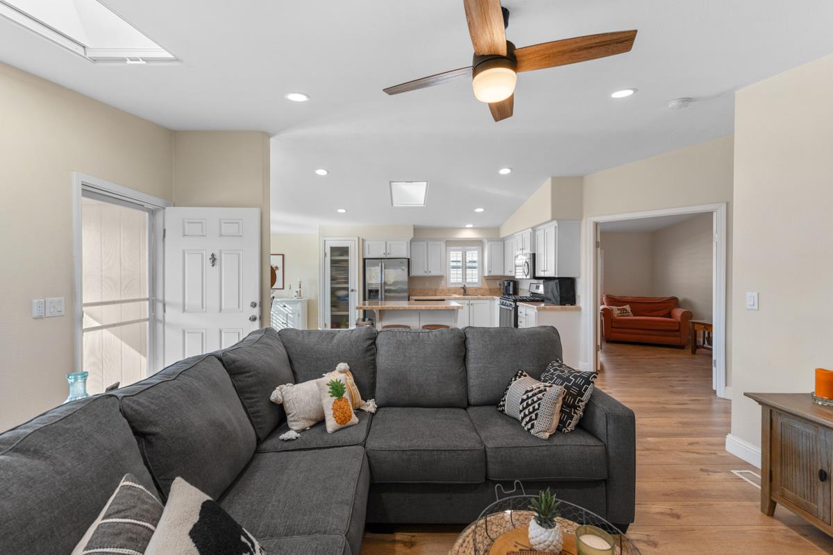 128 Don Felipe Ojai, CA 93023 - Photo 7 of 35 a living room with furniture kitchen view and a ceiling fan