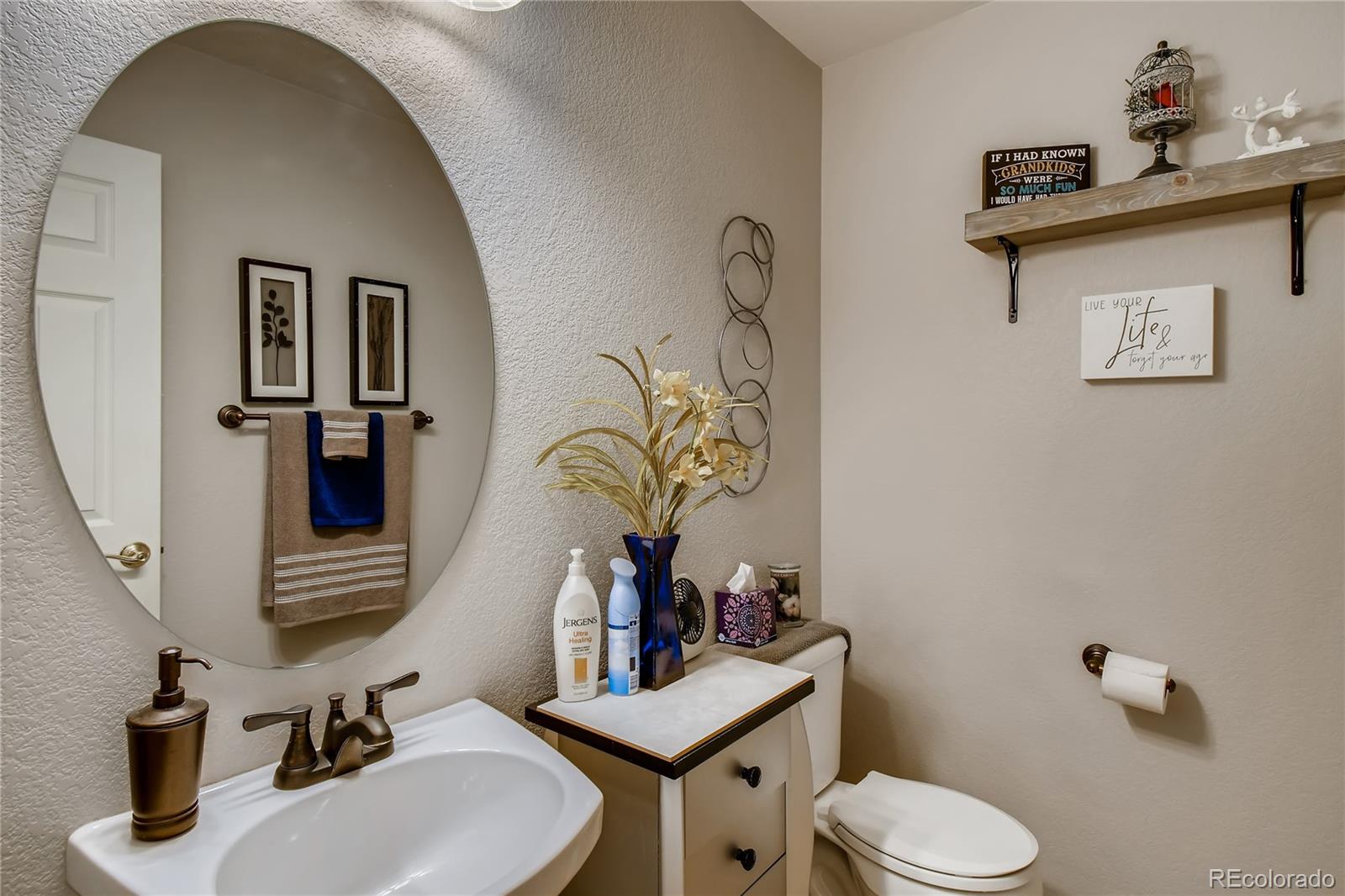 6214 Trailhead Road Highlands Ranch, CO 80130 - Photo 15 of 29 a bathroom with a sink a toilet and mirror