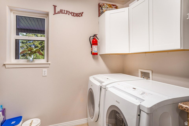 48 South Sage Road Pine Valley, UT 84781 - Photo 28 of 61 Dedicated laundry area featuring white shaker-style cabinetry, a window with exterior views, and a utility sink hookup