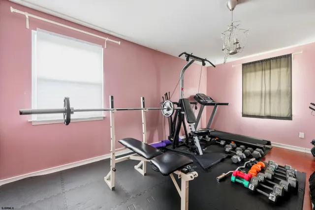 a room with gym equipment