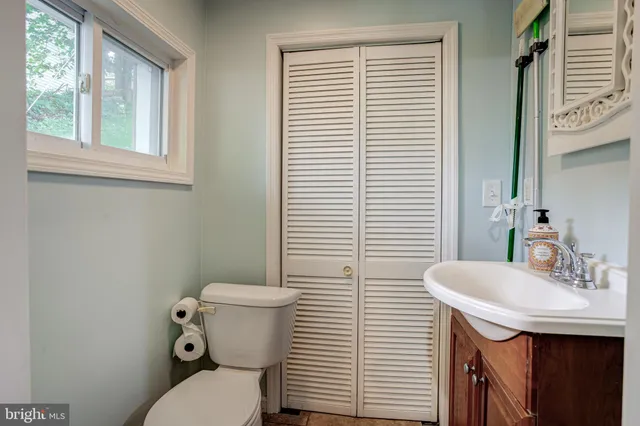 a bathroom with a sink a toilet and a mirror